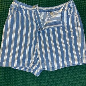 Gitano high waisted Blue and White Jean Shorts with Nautical Stripes